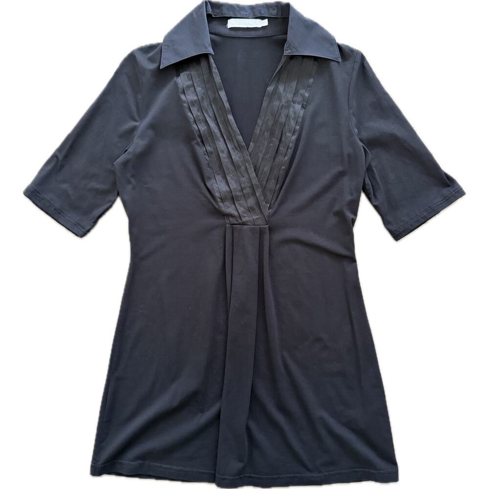 Anne Fontaine Black Blouse Elbow Sleeve Palmier Pima Cotton Surplise 40 US 6-8